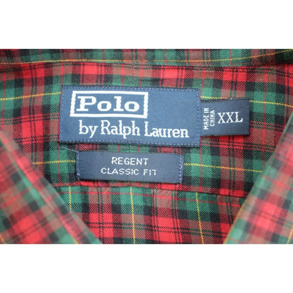 Polo Ralph Lauren Shirt Men XXL Plaid 100% Cotton Regent Classic Fit Long Sleeve